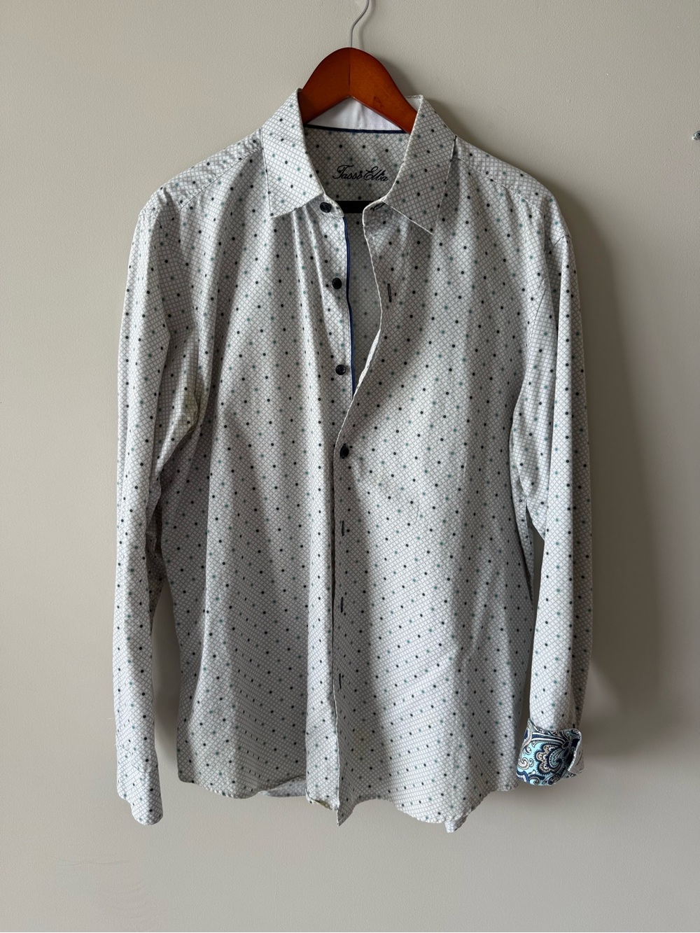 Tasso Elba 15.5 Men's Grey Patterned Button-Down Shirt